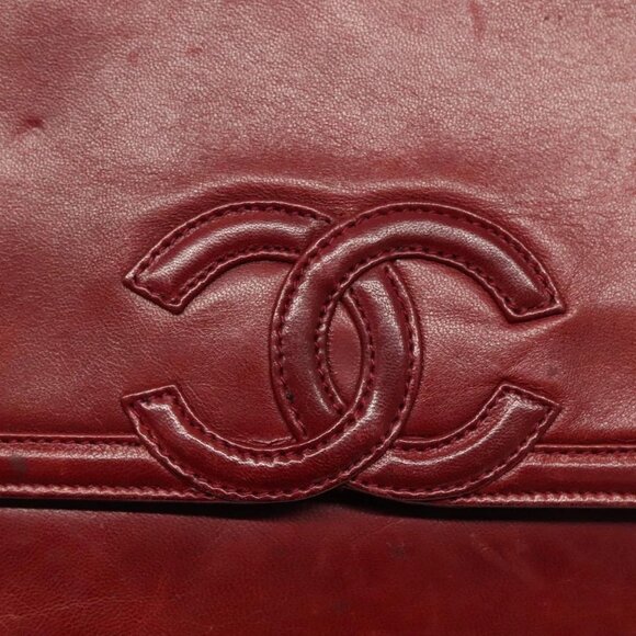 CHANEL Chain Shoulder Bag Lamb Skin Red Gold - Picture 11 of 16